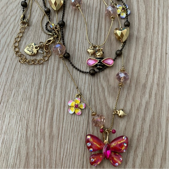 Betsey Johnson vintage y2k butterfly rhinestone multi chain necklace - Picture 3 of 8